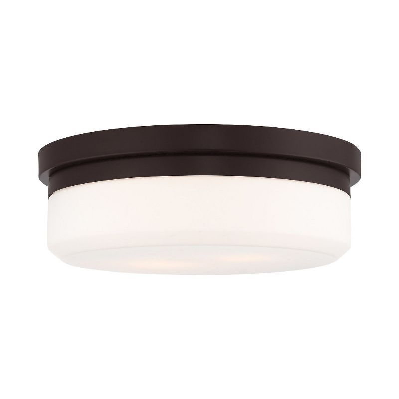 Stratus Modern 2-Light Flush Mount in Bronze with Hand Blown Satin White Glass