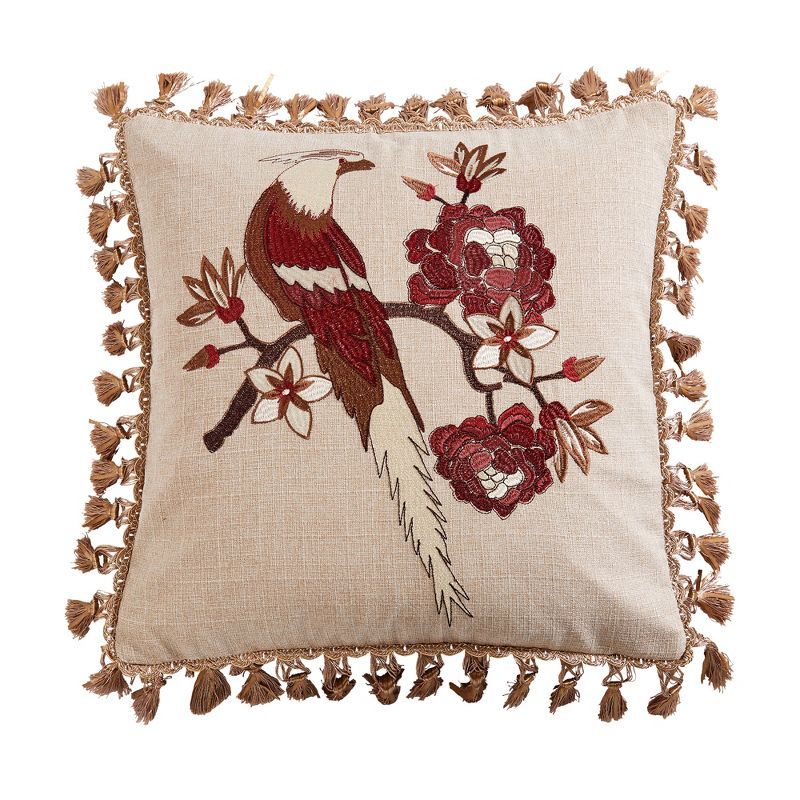 Astrid Embroidered Bird Square Decorative Pillow