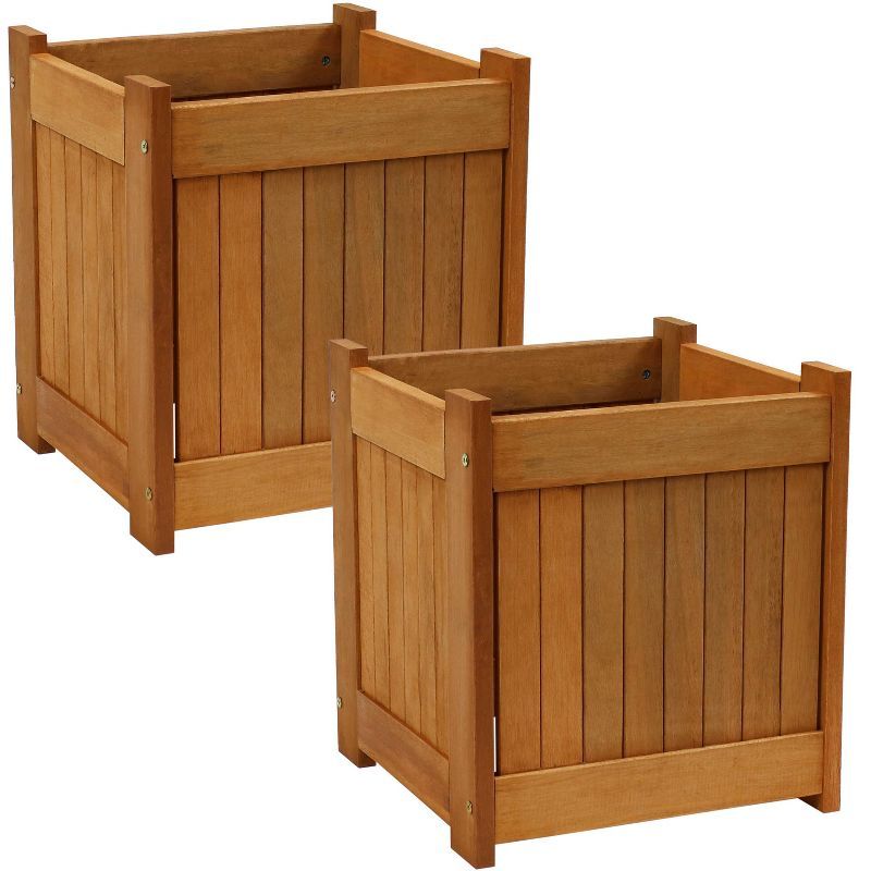 Meranti Wood 16-Inch Square Planter Box with Teak Oil Finish