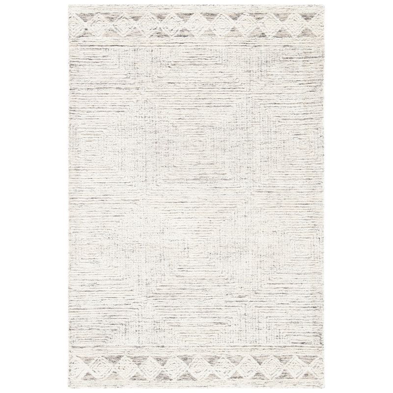 Ivory and Grey Handmade Wool Abstract Area Rug 9' x 12'