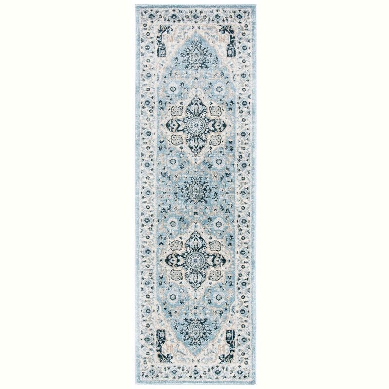 Light Blue and Cream Synthetic Runner Rug, 2'2" x 7'