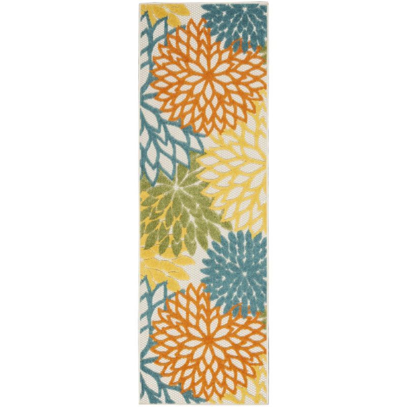 Tropical Turquoise Floral 2' x 6' Synthetic Outdoor Runner Rug