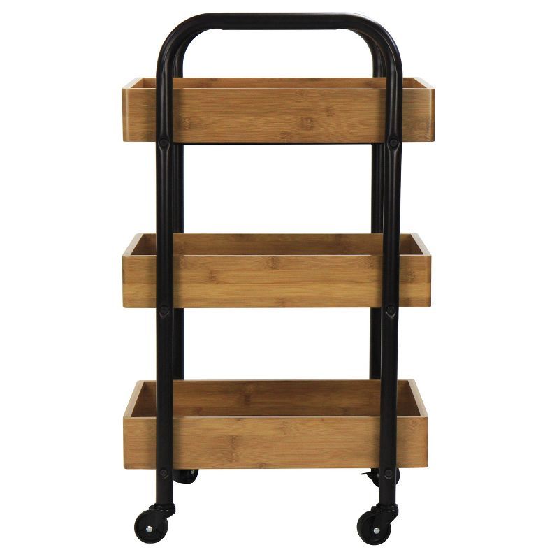 Black and Natural Bamboo 3-Tier Portable Storage Cart