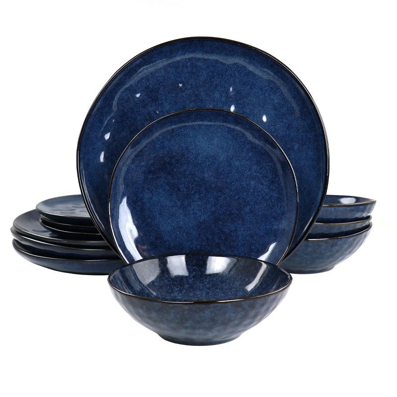 Elama Blue Ceramic 12-Piece Dinnerware Set