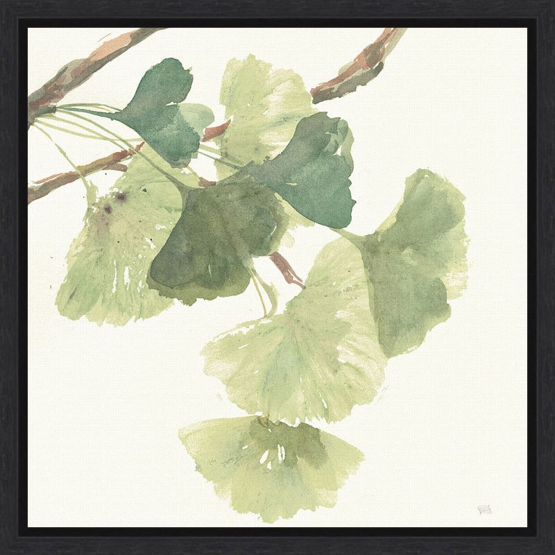 Gingko Leaves Light Green Canvas Print with Black Frame