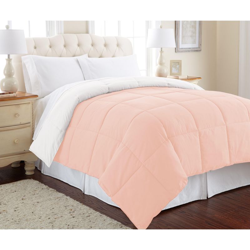 Twin Blush and White Reversible Down Alternative Comforter Set