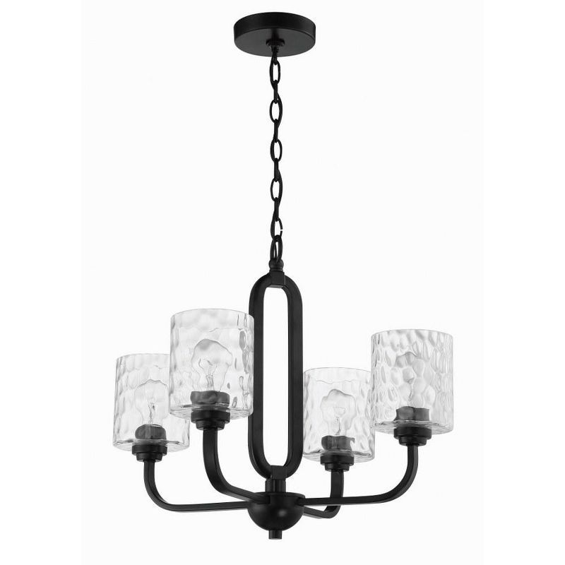 Flat Black 4-Light Chandelier with Clear Hammered Glass Shades