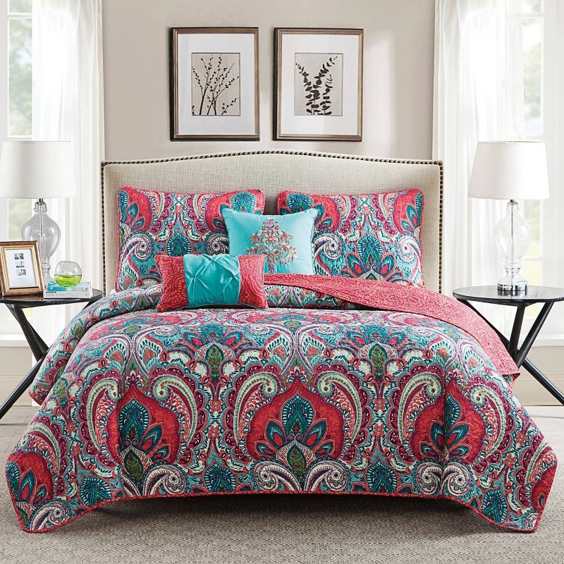 Casa Real Multi-Color Reversible Microfiber King Quilt Set