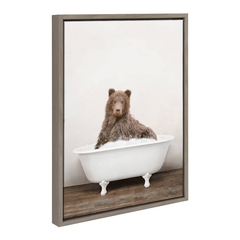 Gray Framed Bear in Bubble Bath Canvas Art