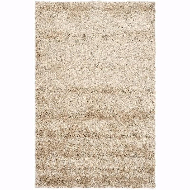 Beige and Cream Floral Shag 6' x 9' Synthetic Area Rug