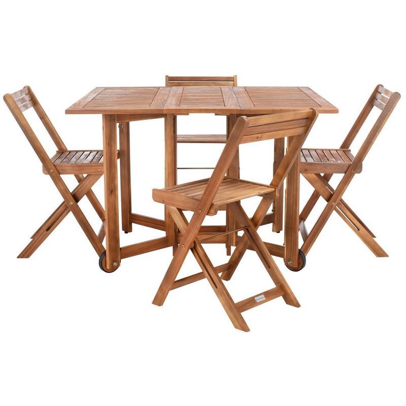 Natural Acacia Wood Foldable 5-Piece Outdoor Dining Set