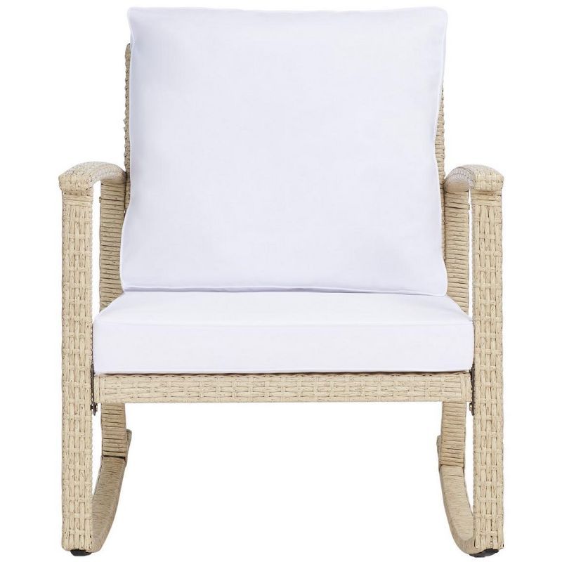 Beige and White Rattan Rocking Chair with Cushions