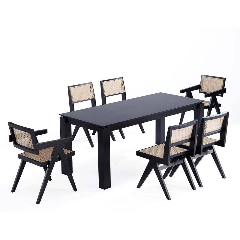 Rockaway Black and Natural Ash Wood 7-Piece Dining Set