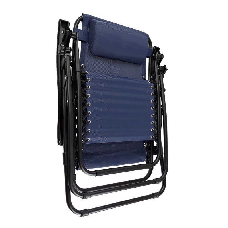 Navy Blue Zero-Gravity Patio Recliner Chairs with Side Trays, Set of 2