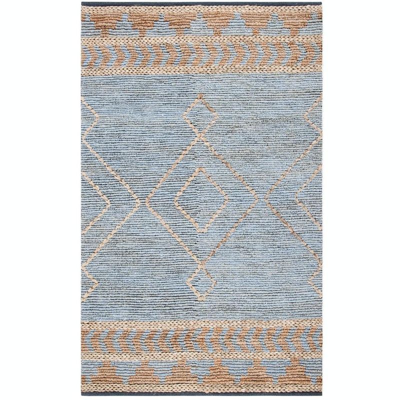 Handmade Blue and Natural Wool 8' x 10' Kilim Area Rug