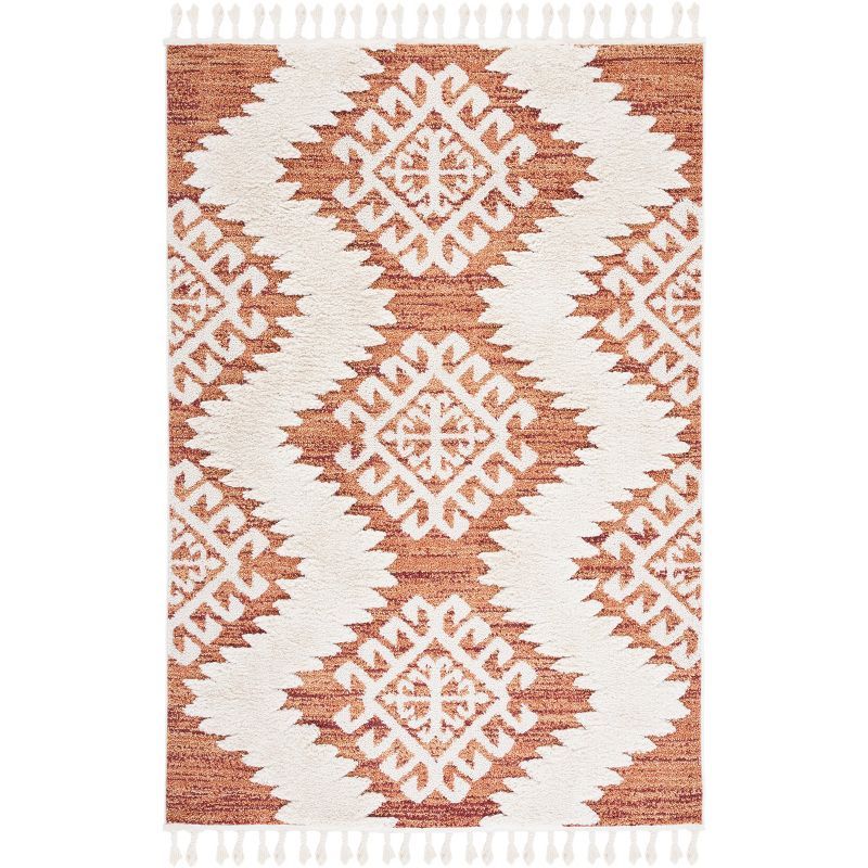 Orange and Ivory Diamond Shag Rectangular Area Rug