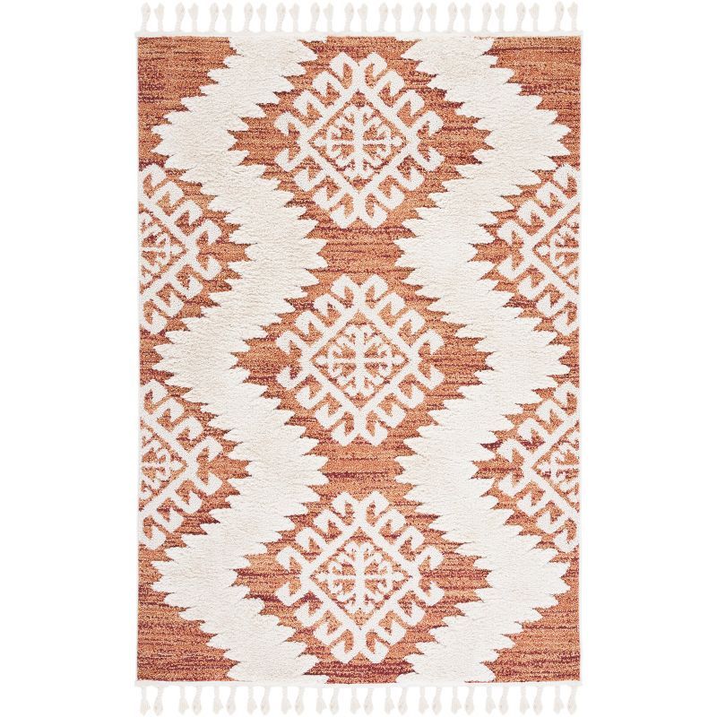 Ivory Diamond Braided Shag Rectangular Rug, 6'7" x 9'2"