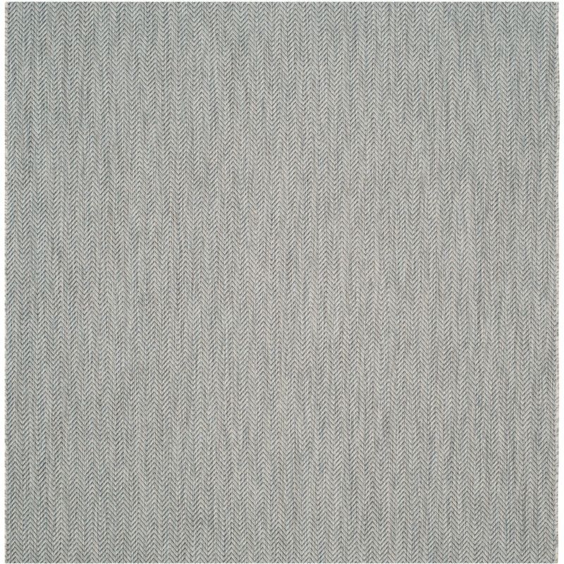 Grey and Navy Reversible Square Synthetic Area Rug