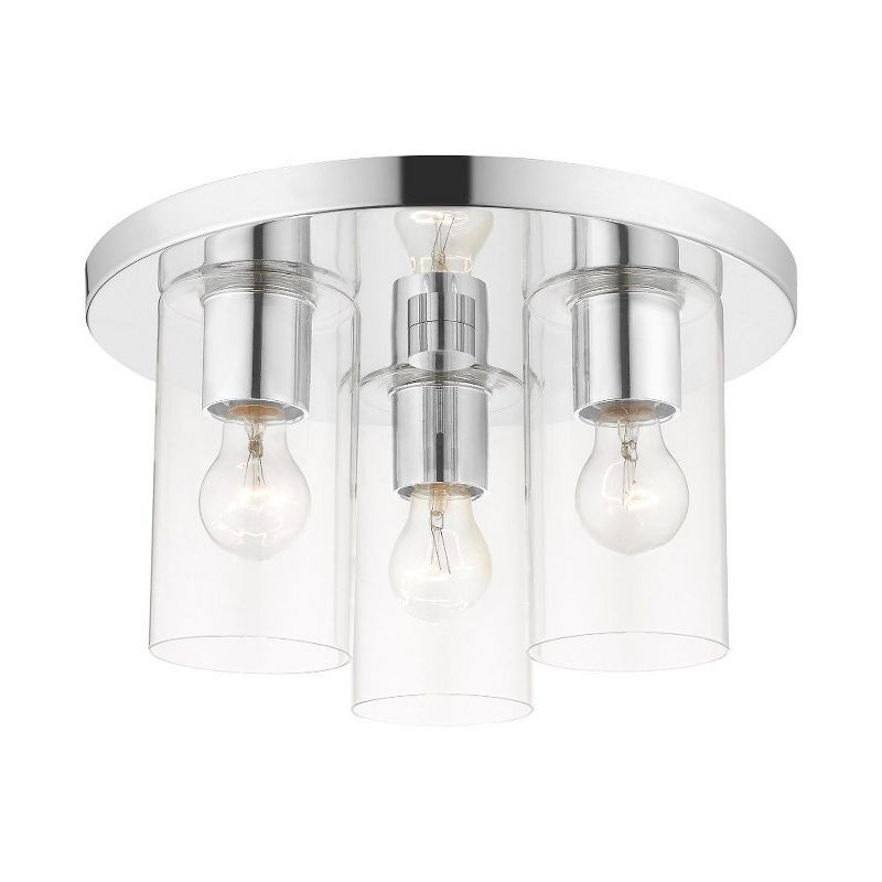 Zurich Polished Chrome 3-Light Flush Mount with Clear Glass