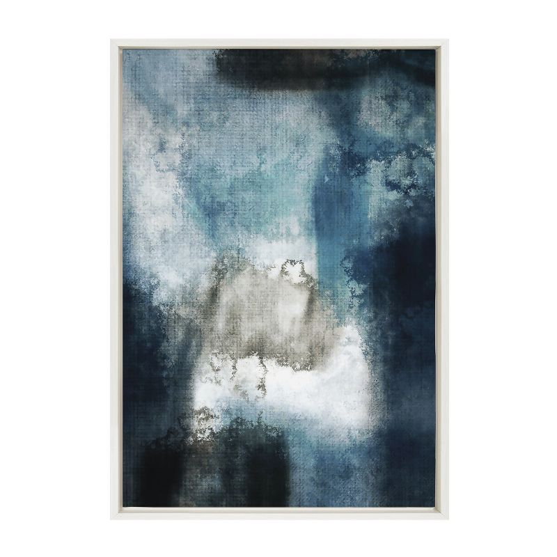 Aqua Abstract 2 Framed Canvas Print, 23x33, White Frame