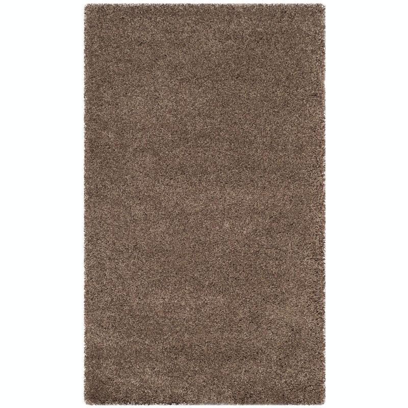 Taupe Round Shag Synthetic Area Rug