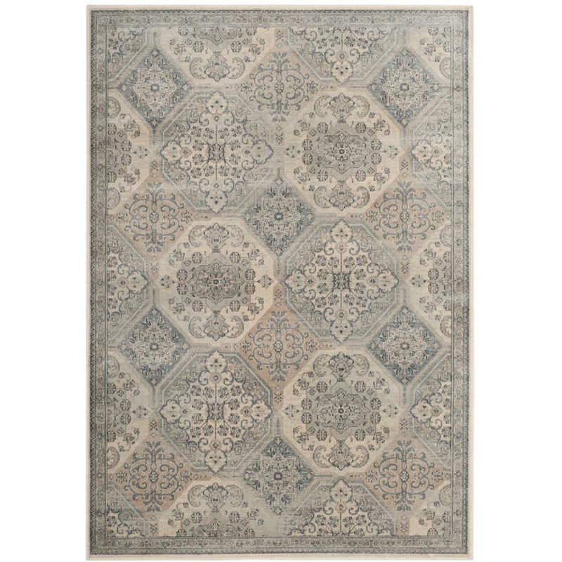 Elegant Cream and Blue Hand-Knotted Transitional Area Rug