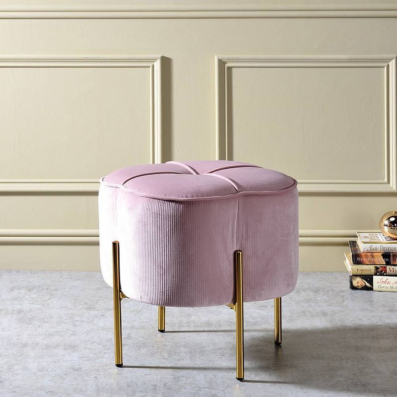 19'' Blush Pink Velvet Round Ottoman with Gold Metal Legs