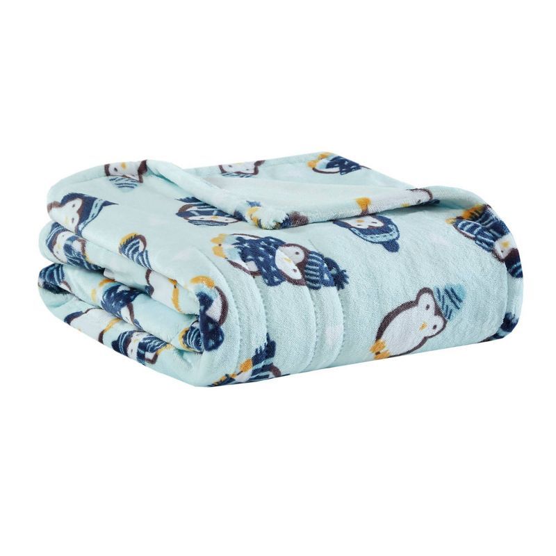 Aqua Penguins Oversized Plush Electric Heated Throw Blanket