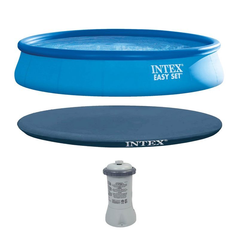 Intex 15' Blue Round Above Ground Pool with Filter Pump and Cover