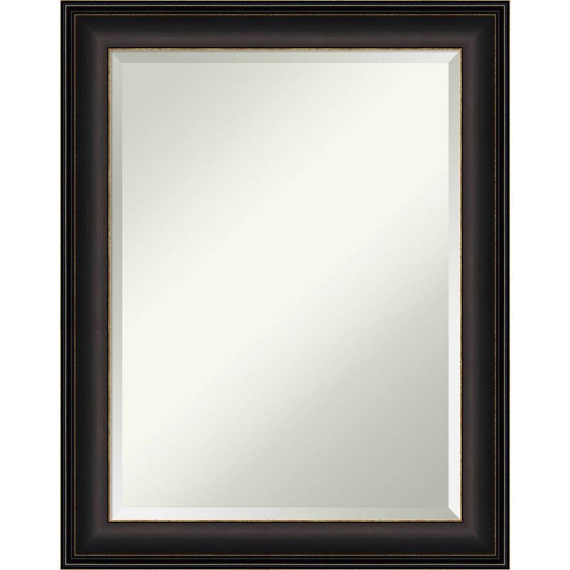 Dark Wood and Bronze Rectangular Wall Bath Mirror