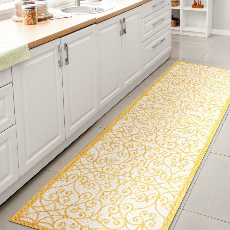 Madrid Cream and Yellow Filigree Indoor/Outdoor Runner Rug