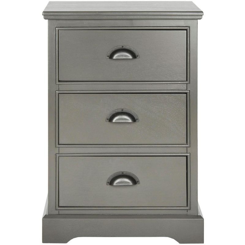 Gray Pine Wood 3-Drawer Accent Table