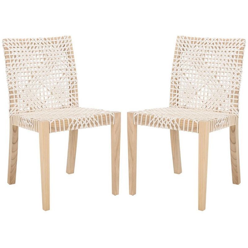 Tyria White Leather and Teak Dining Chair Set