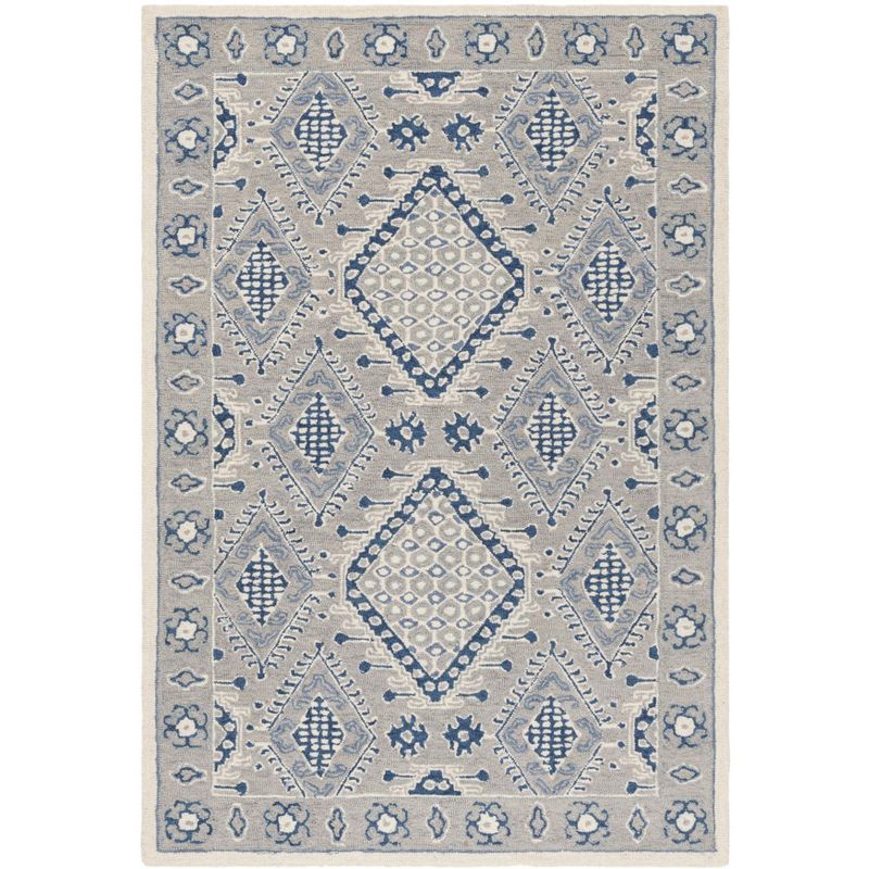 Handmade Light Grey/Blue Wool Tufted 4' x 6' Area Rug