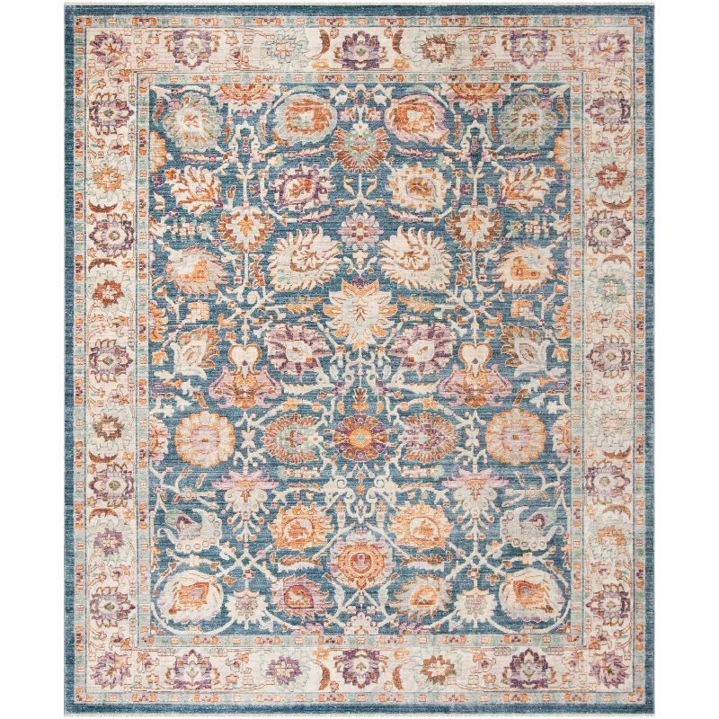 Handmade Blue and Cream Rectangular Viscose Area Rug, 9' x 12'