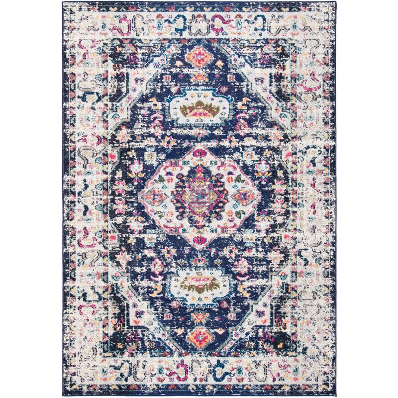 Navy and Ivory Synthetic Flat Woven Rectangular Area Rug 4' x 6'