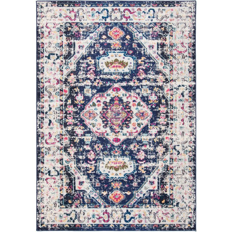 Colorful Weathered Bloom Motif Synthetic Area Rug, 5' x 7'