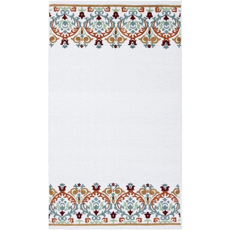 Ivory and Orange Floral Cotton Hand-Loomed Rug - 27" x 4"