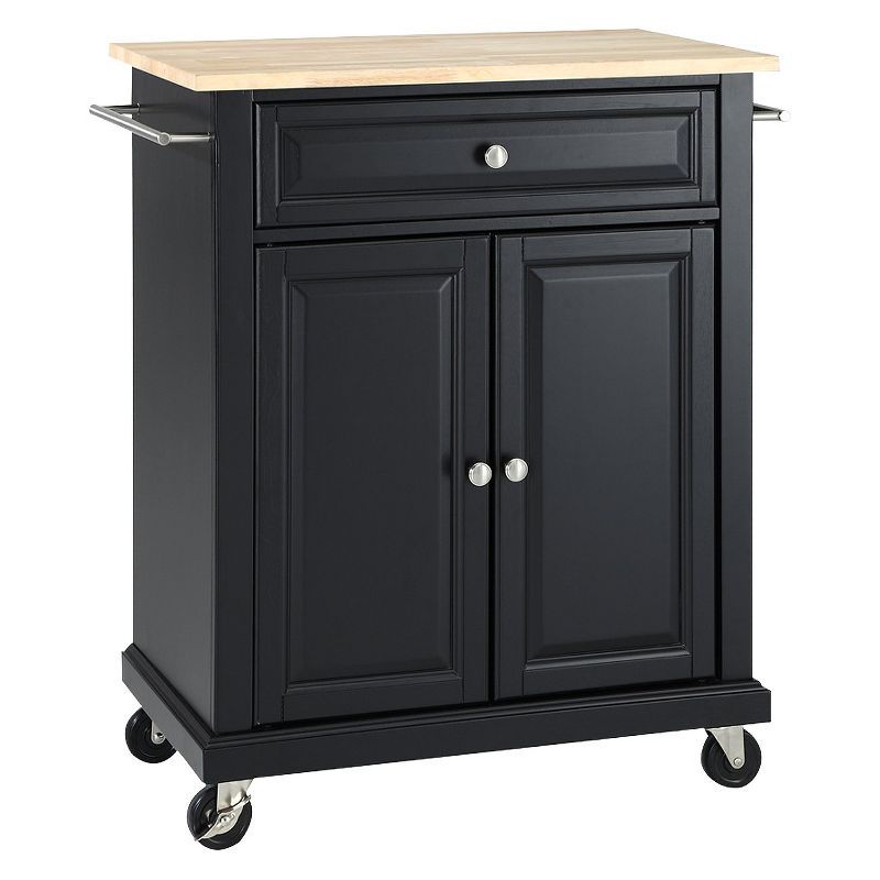 Black Wood Kitchen Cart with Natural Top and Storage