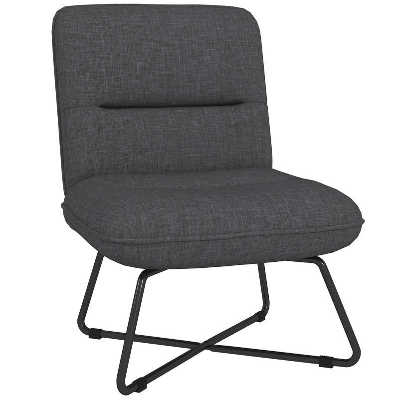 Dark Gray Upholstered Armless Slipper Chair with Steel Legs