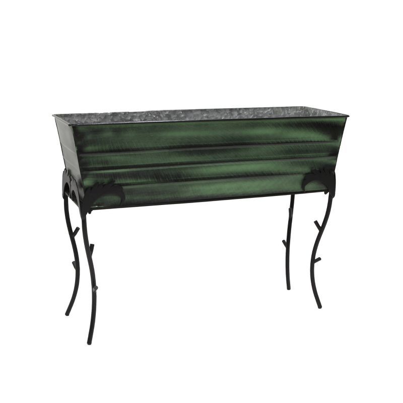 Green Galvanized Steel Flower Planter Box with Iron Stand