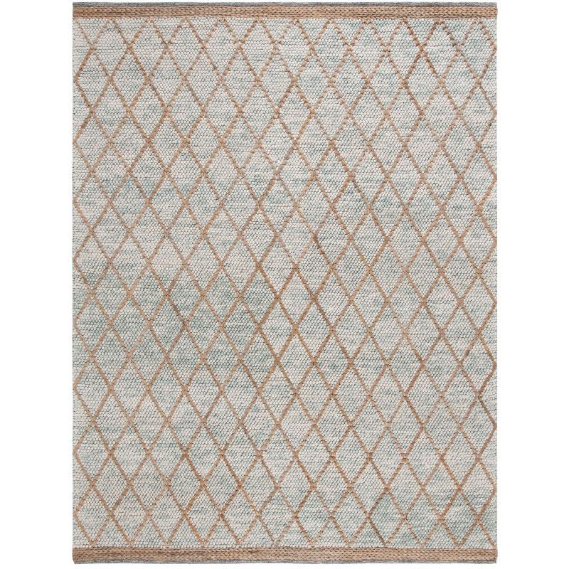 Handmade Blue Wool Rectangular Area Rug, 8' x 10'