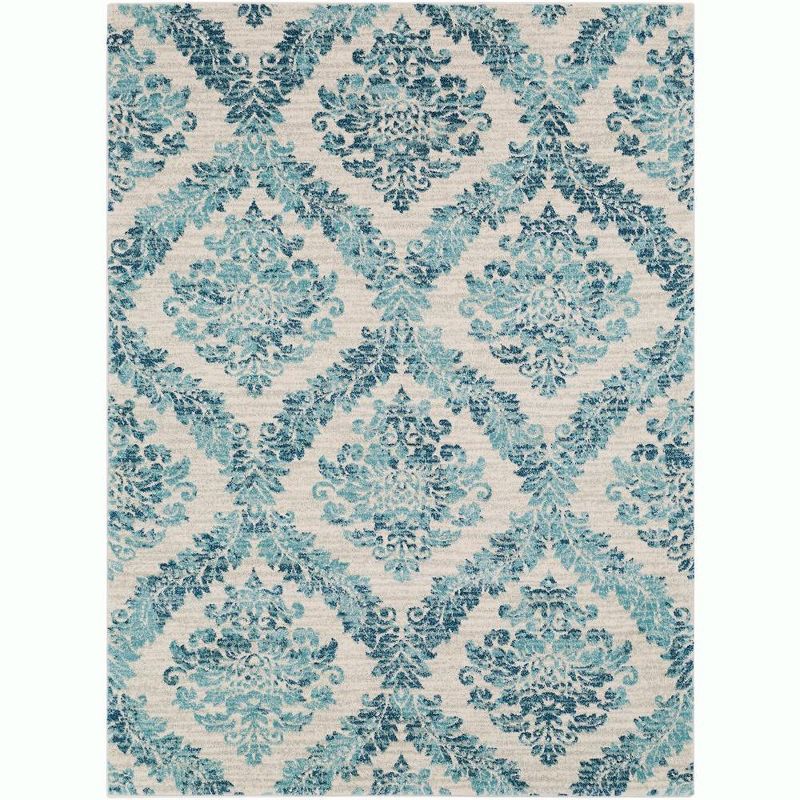 Gray and Teal Tufted Trellis Synthetic Area Rug 3'11" x 5'7"