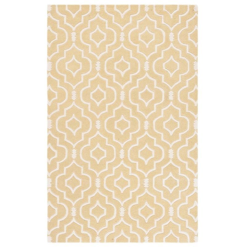 Ivory and Light Gold Geometric Wool Tufted Rug, 5' x 8'