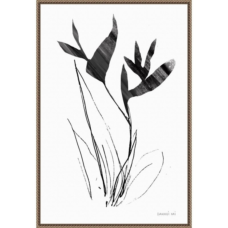 23" x 33" Black and White Abstract Floral Canvas Print with Bronze Frame