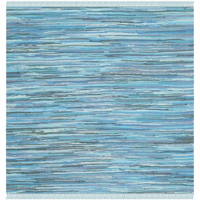 Blue Multicolor Handwoven Cotton Square Area Rug