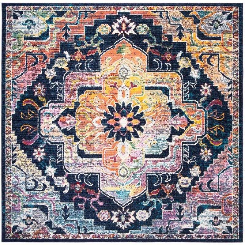 Vibrant Floral Elegance Multicolor Synthetic 7' Square Area Rug