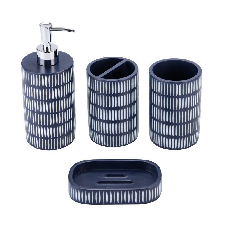 Blue and White Resin 4-Piece Bathroom Accessory Set