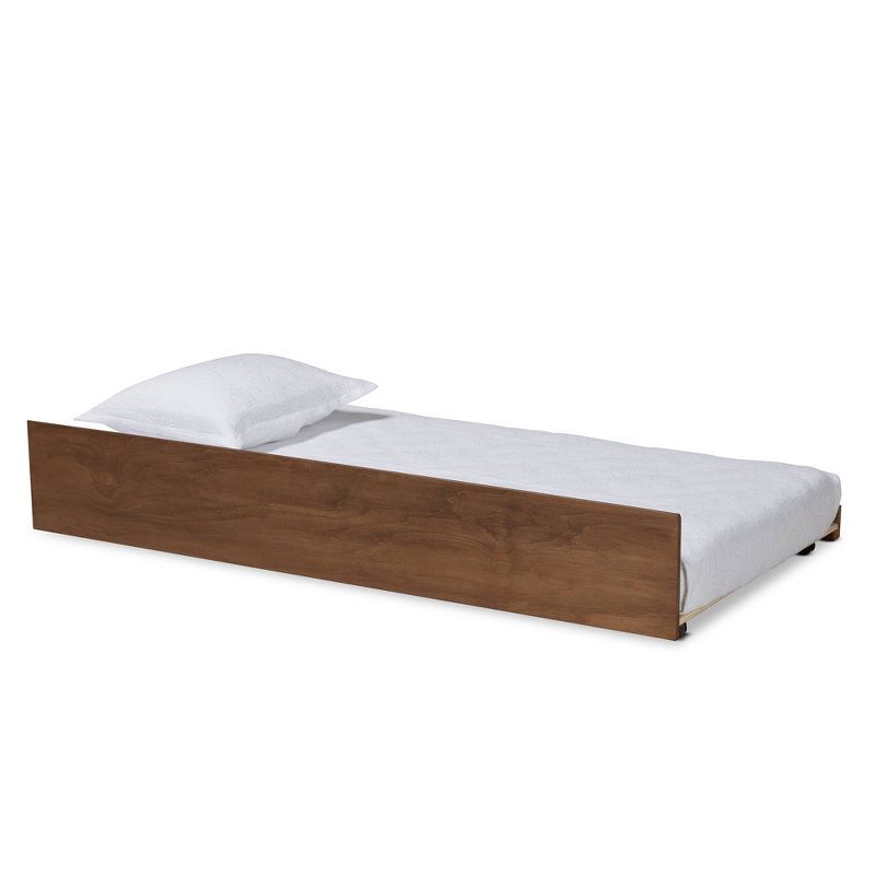 Walnut Twin Wood Trundle Bed with Wheels