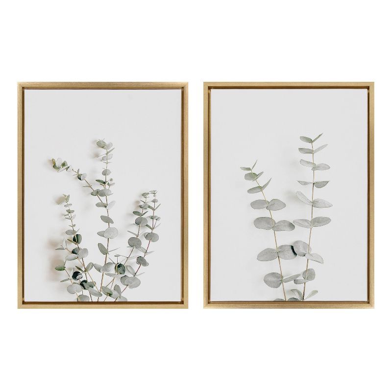 Set of 2 Gold Framed Neutral Botanical Canvas Prints